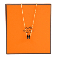 【Hermes 愛馬仕】mini POP H 項鍊(黑色 x 金鍊)
