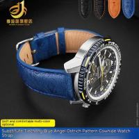 Adapted to West CITIZEN Blue Angel JY8078 Geely Rossini Ostrich Pattern Genuine Leather Watch with Blue Cowhide Extension