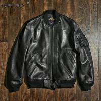 2023 Spring Mens Jacket Vintage Men Natural Sheepskin Air Force Flight Jacket Real Leather Coat High-end Chaquetas Para Hombre