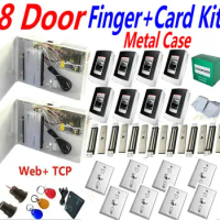 8 Door Fingerprint PSU Power Supply kits+8 Metal Case Biometric+ RFID readers Access Controller TCP/IP Web Control+Magnetic lock