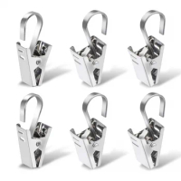 20PCS Multifunctional Stainless Steel Curtain Hook Clips Super Load-bearing Shower Door Curtain Hook Clip Window Accessories