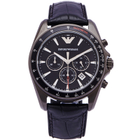 ARMANI 疾速時尚款男性黑鋼三眼手錶(AR6097)-灰黑面X黑色/44mm