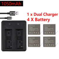 4Pcs X 1050mAH PG1050 Camera Battery + Dual Charger For EKEN H9 H9R H3R H8R H8PRO H8 SJ4000 SJ5000 M10 Action Camera Batteria