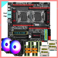Good Server Workstation X99-T8D Dual CPU Motherboard 2*2696 V4 44 Cores 128G RAM DDR3 RECC 512G M.2 SSD 2*6 Heatpipes Cooler