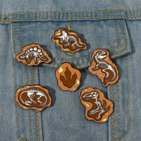 Cartoon Dinosaur Fossil Enamel Pin Ancient Animal Lapel Pins Sweater Jacket Brooch Accessorie Metal Geometry Badge for Kids Fans