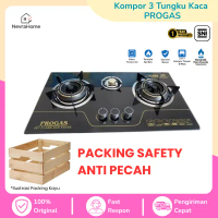 Garansi 1 Tahun Kompor Gas Kaca Tanam 3 Tungku Api PROGAS Mewah + Packing Kayu / Kompor Tanam Elegan