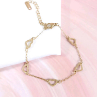 gelang rantai titanium love gliter kecil gold
