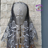 Mantilla Louisa | Kerudung Doa Misa Gereja Katolik Gaya Spanyol Bordir Veil - Cross Praying Hand