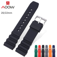 Silicone Sport Strap 20mm 22mm Waterproof Diving Stainless Steel Buckle Men Rubber Replace Watch Band Belt for Seiko for Citizen