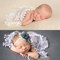 嬰兒拍照流蘇方形絲巾裹紗 新生兒攝影輔助裝飾鋪墊小毯道具