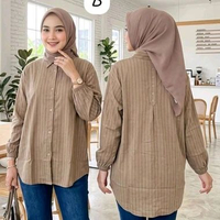 Kiukiu Atasan Wanita Kemeja Bahan Rayon Twill Premium LD 120cm Kancing Motif Salur Kemeja Resmi Keme