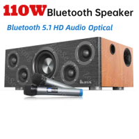 SoundBar Wooden High Power Bluetooth Speakers 2.1CH Karaoke with Microphone Handheld Home KTV Subwoofer 3D Stereo Boombox for TV