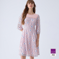 ILEY伊蕾 花樣蕾絲七分袖洋裝(粉色；M-XL)1241017101