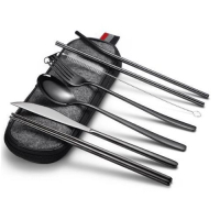 韓式便捷餐具（黑色7件套/淺色袋） 