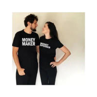 Casual O-neck Tops Lovers Tee Shirt Money Maker Money Spender Couples Matching Shirts Letter Printing Couple Clothes Summer