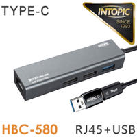 【INTOPIC 廣鼎】USB3.1 / RJ45 鋁合金集線器 【HBC-580】【三井3C】