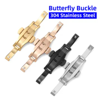 304 Stainless Steel Watch Clasp Butterfly Buckle Metal Watch Band Strap Folding Buckle Bracelet 5mm 6mm 15mm 17mm 21mm 23mm