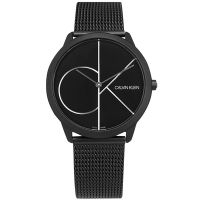 CK / 經典大LOGO 超薄 米蘭編織不鏽鋼手錶-鍍黑/40mm