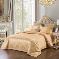 Golden Jacquard Satin embroidery duvet cover sets 4pcs Quilted Cotton Bedspread Comforter Cover Pillow shams soft breathable