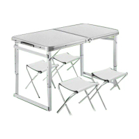 【喜八樂】鋁合金三段式摺疊桌/拜拜桌/露營桌/三段可調高度80cm(一桌四椅全配組)