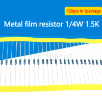 1.5K 1/4W Metal Film Resistor 1% Five-color Ring Resistor 0.25W Braided Pack of 100