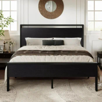 Allewie Queen Size Platform Bed Frame with Wooden Headboard and Footboard, Heavy Duty 12 Metal Slats Support, No Box Spring Need