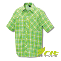 【Fit 維特】男-格紋吸排抗UV短袖襯衫-果綠GS1203-41(抗UV/襯衫/吸濕排汗)