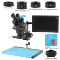3.5X -90X Simul Focal Trinocular Microscope + 48MP 55MP 4K VGA HDMI USB Type-c Electronic Video Camera + 11.6 inch LCD Monitor