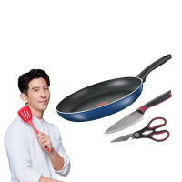 【Tefal 特福】MOMO獨家 法國製烈火悍將系列不沾鍋3件組(28CM平底鍋+主廚刀15CM+剪刀)