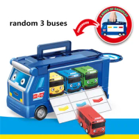 Korean Cartoon Tayo the little bus set Suitcase storage box Transport vehicles garage model with 3 mini tayo car kids gift