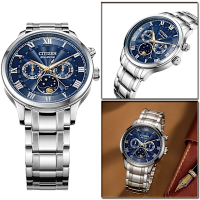 CITIZEN 星辰錶 Eco-Drive 極光月相時尚大錶面腕錶(AP1050-81L)-42mm-藍面鋼帶