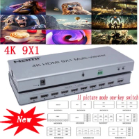 4K HDMI 9x1 Quad Multi-viewer HDMI Switcher 9 in 1 out Seamless Multiviewer Switch IR Screen Divider Converter