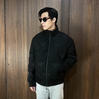 美國百分百【全新真品】Emporio Armani 羽絨外套 連帽立領 男款 EA7 夾克 logo 印花 黑色 52 CY86