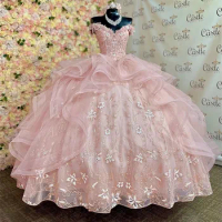 ANGELSBRIDEP Pink Mexican Quinceanera Dress 2024 New Party Prom Dress Lace Applique Sweet 16 Princess Vestidos De 15 Anos Custom