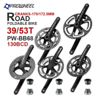 PROWHEEL Road Bike Crankset 170/172.5mm 34-50T/39-53T Chainring and Bearing BB BB68 68MM Folding Bike Crank Road Bike Crankset