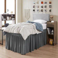 Dorm Sized Bed Skirt Panel with Ties (5 Panel Set) - Pewter - 30" Drop Length