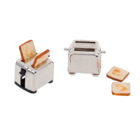 Dollhouse 1/12 Scale Mini Bread Machine With Toast Miniature Dollhouse Accessories Cute Decoration Toaster