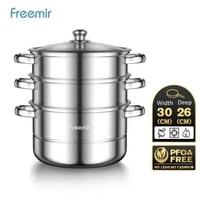 freemir Kukus dan Wajan Panci Rebus Panci Steamer Panci Kukusan Stainless Steel 3 Tingkat