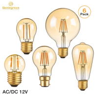 Genixgreen DC12V Low Volts Led Bulbs Globe Gold Tint Glass Warm White 2200K B22 E27 Base 1W 2W 4W Decor Solar Battery Light Bulb
