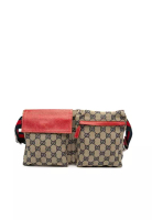 Gucci 二手 Gucci Gg 帆布織帶雙口袋腰包