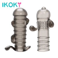 IKOKY Clitoris Stimulator Enlargement Cock Rings Reusable Condom Sex Toys for Men Silicone Penis Sleeve