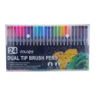 24 Colors Dual Tip Watercolor Brush Art Mark Pen Sketching Liner Manga Graphic Design Drawing HandTwo Head Color Fineliner Pen