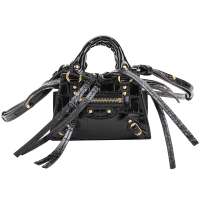 BALENCIAGA 巴黎世家  Neo Classic Nano 金釦鱷魚紋壓花小牛皮超迷你斜背卡片夾/錢包(黑色)