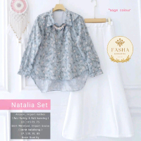 Fasha Natalia Set by Fasha Original Atasan Import Katbol Skirt Narmaid Import Scuba Sage Colour