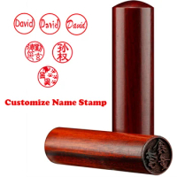 Customize English Chinese Wood Name Stamp Portable Personal Stamps Hand Account Chop For Friend Children Student Picture Seal