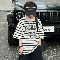 Boys' 2026 Summer Casual Striped Short-Sleeve T-Shirt for Older Children