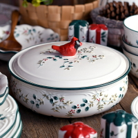 北美紅雀冬青漿果歐式陶瓷餐具湯鍋湯碗湯盆手繪浮雕彩繪帶蓋耐熱