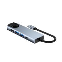 Type C to RJ45 USB 3.0 USB C HUB Type C Splitter to HDMI-Compatible 4K Docking Station Laptop Adapter with PD RJ45 USB