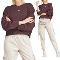 【adidas 愛迪達】Sweatshirt 女款 咖啡色 羅紋 圓領 毛圈 休閒 大學T 長袖 IJ9774