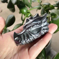 6.5cm High-quality THZ Crystal Handmade Carved Terahertz Dragon Head Skull Polished Animal Powerful Statue Home Decoration 1pcs